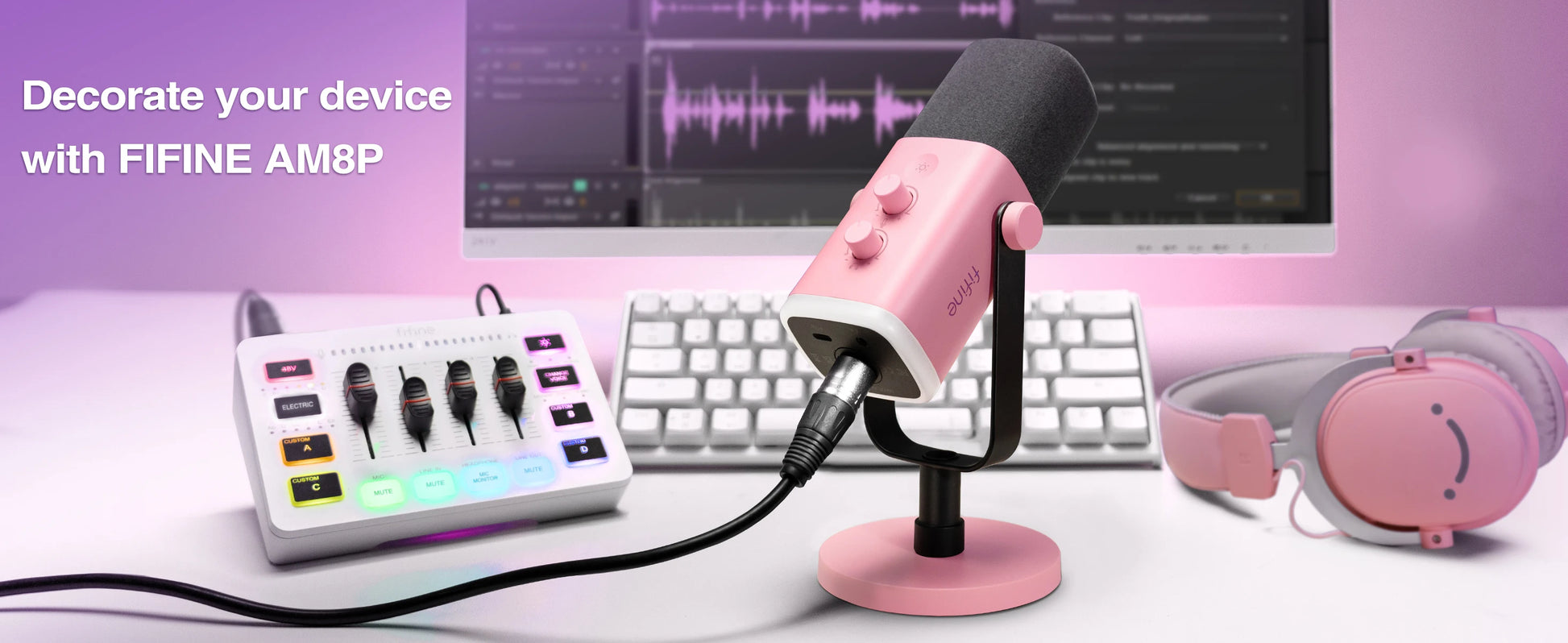 FIFINE USB/XLR gaming microphone on a stand, with sleek black design and adjustable arm for high-quality streaming audio.
