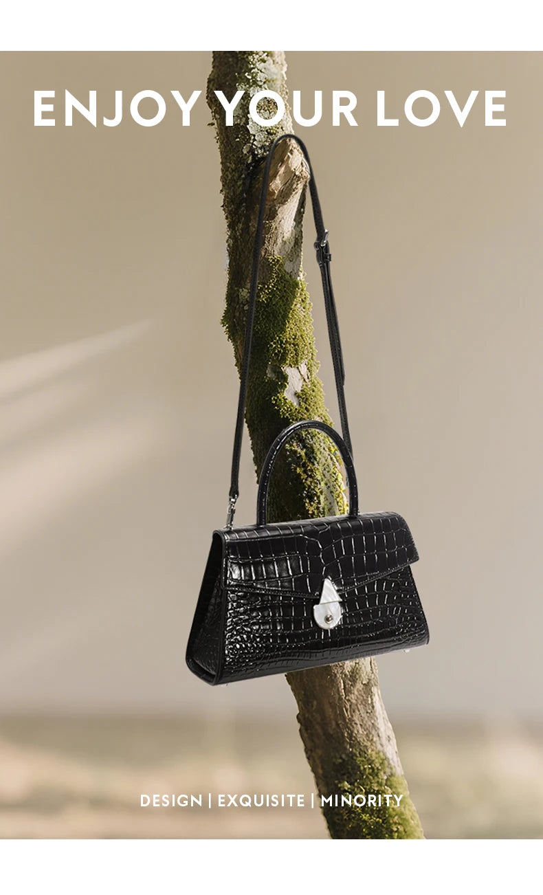BAFELLI Crocodile-Pattern Leather Shoulder Bag
