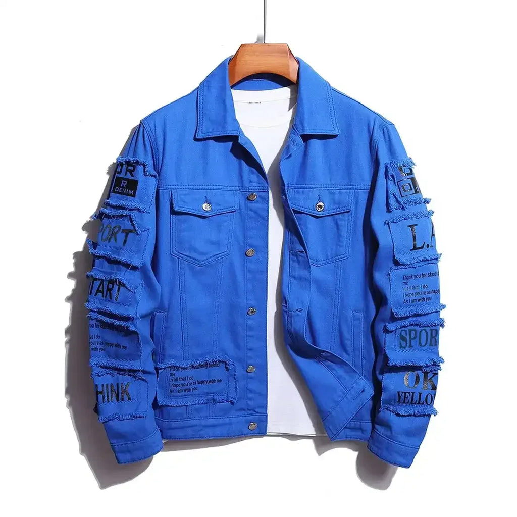 Men's Y2K Denim Jackets Featuring Stylish Patches - ShopHub