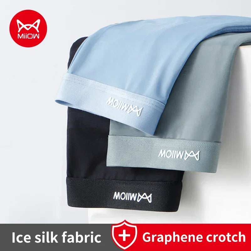 MiiOW 3Pcs Men's Antibacterial Boxers - Thin Ice Silk Graphene Underwear