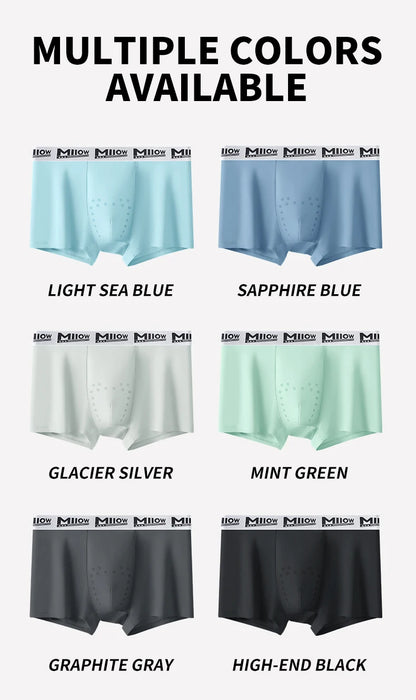 MiiOW Ice Silk Men Underwear 4Pcs Antibacterial Massage Beads Boxers Briefs