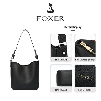 FOXER Simple Women Shoulder Bag Daily Commuting Tote Bag PU 2026 Casual Female Large Bucket Bag