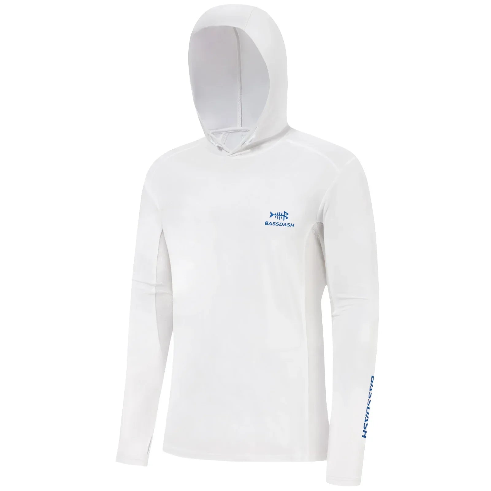 BASSDASH Men’s UPF 50+ Drawstring Fishing Hoodie White Blue