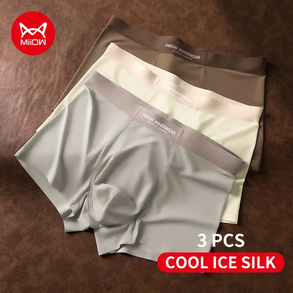 Silky Smooth Men's Boxer Underwear – MiiOW 3Pcs Ice Silk Comfort and Breathability