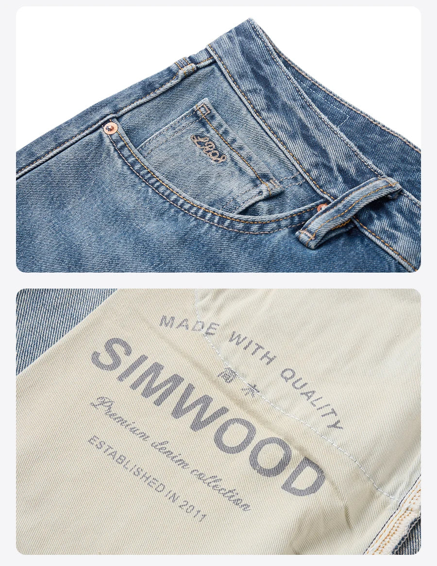 SIMWOOD 2026 Autumn New Loose Relax 13.5oz Heavyweight Washed Vintage Jeans Men Denim Pants Retro  Streetwear
