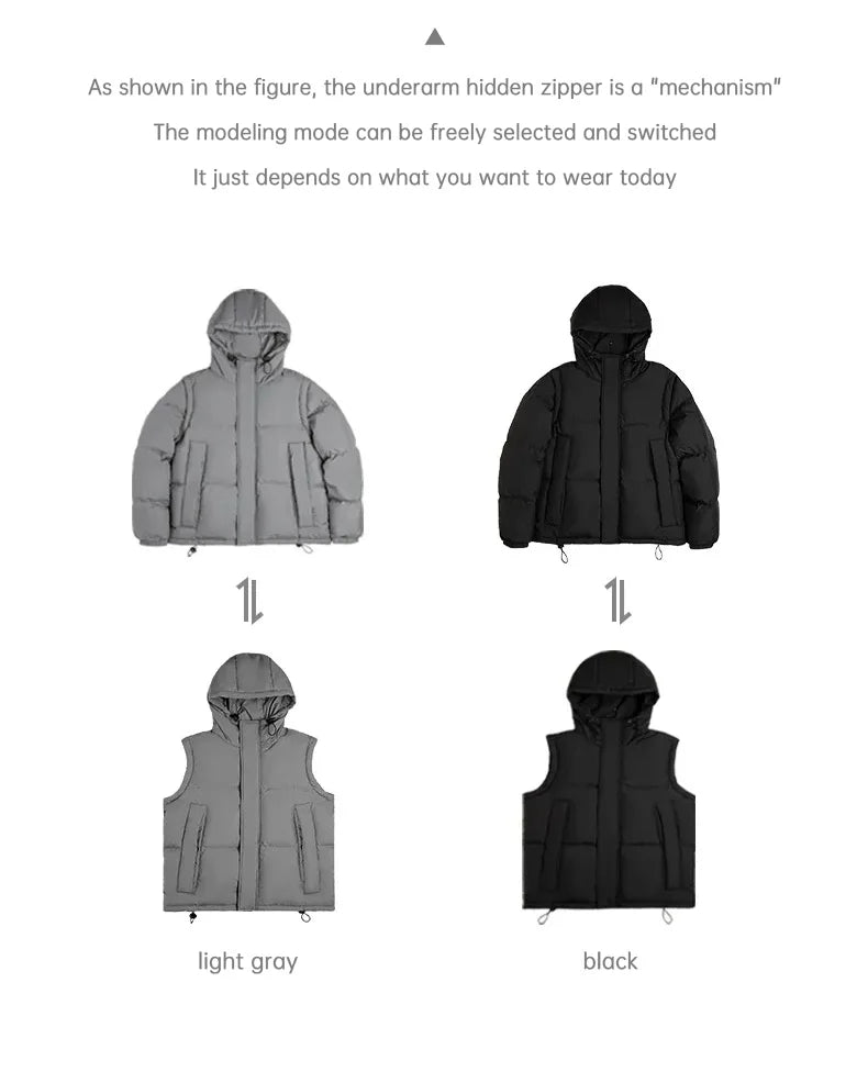 Maden Men's Winter Detachable Sleeves Down Jacket – Two Jackets in One