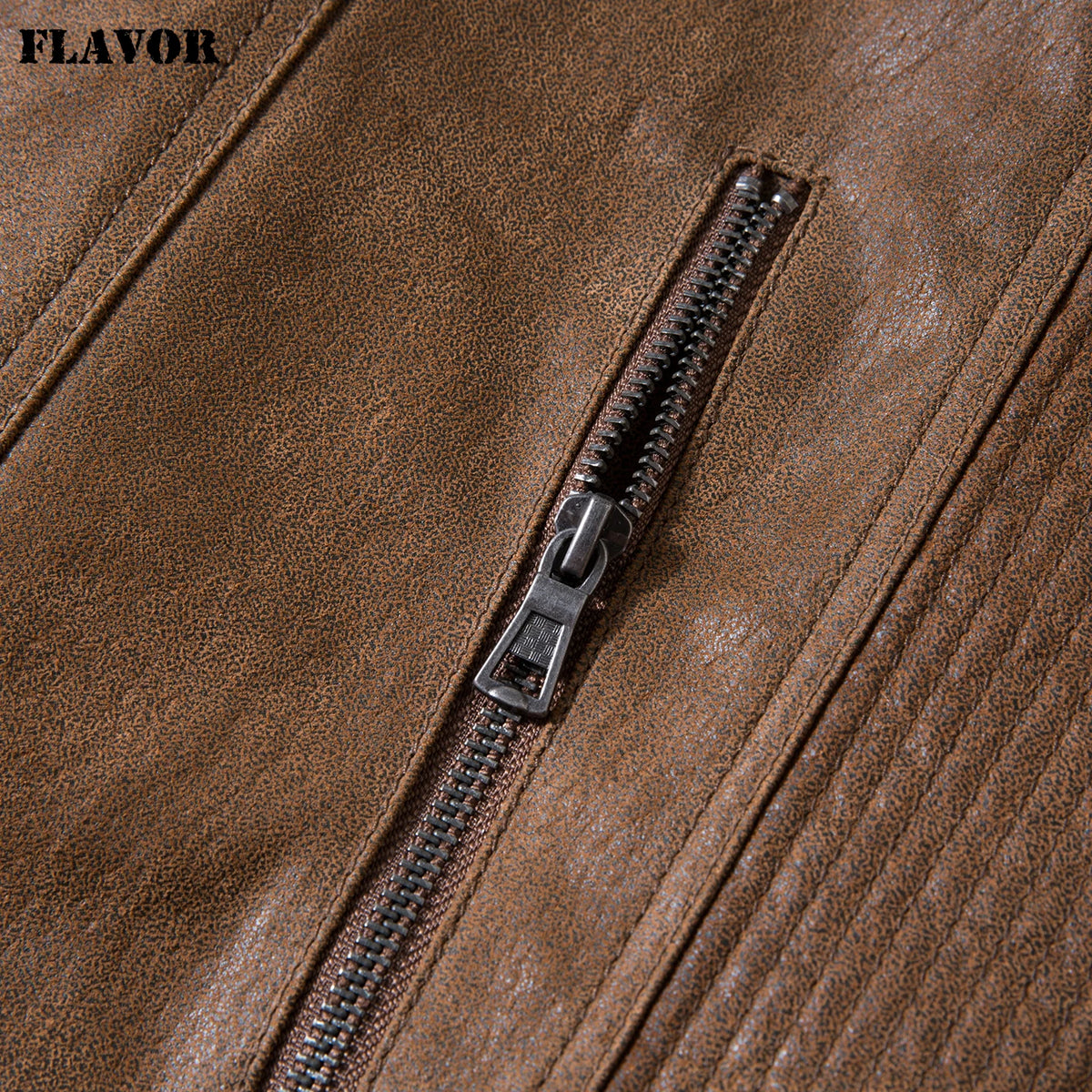 FLAVOR Men's Brown Leather Moto-Style Jacket