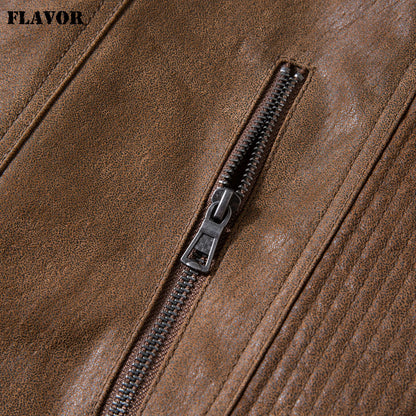 FLAVOR Men's Brown Leather Moto-Style Jacket