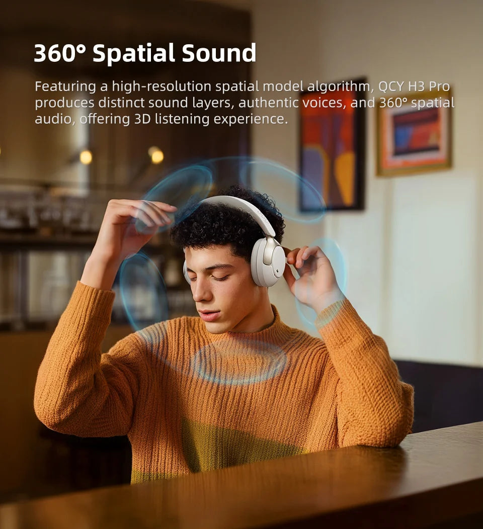 QCY H3 PRO Wireless Headphones with Adaptive ANC, 50dB Noise Cancellation, Hi-Res LDAC Audio, and Bluetooth 5.4 Dual Connection - ShopHub