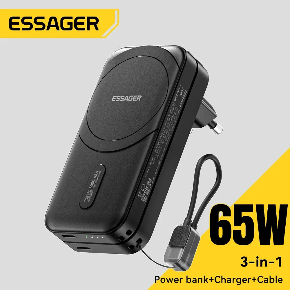 【NEW】Essager 3-in-1 Magnetic 65W GaN Charger and Wireless Power Bank - ShopHub