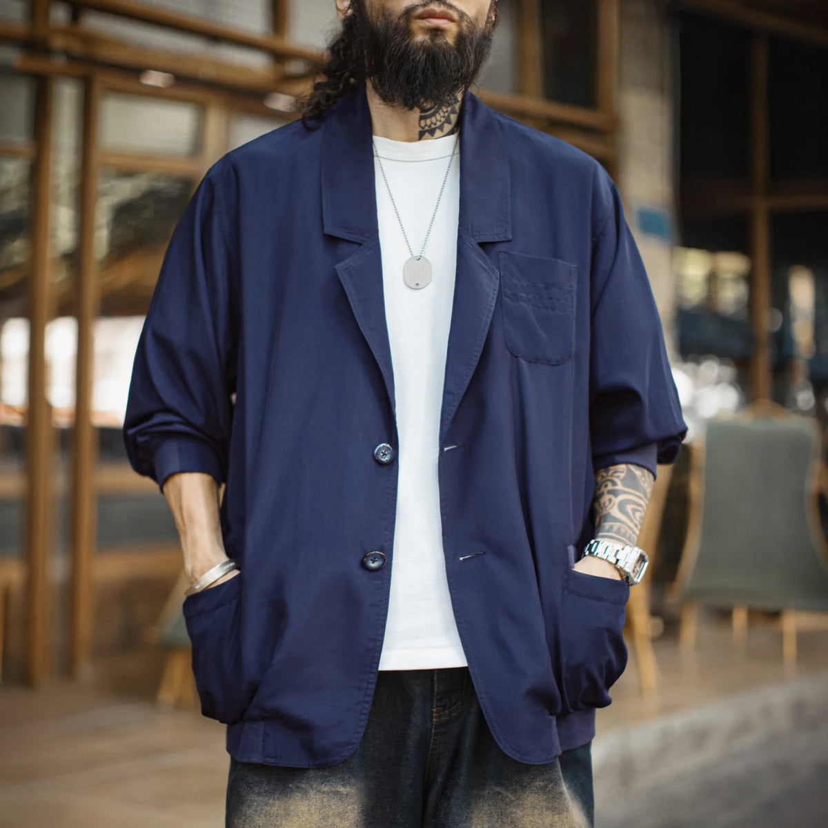 MADEN Dark Blue Lightweight Blazer | Relaxed Smart Casual