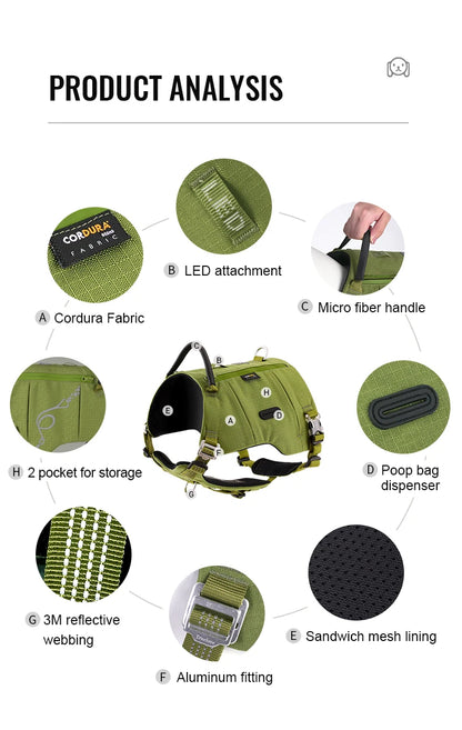 Truelove Dog Backpack Pet Harness Manufacturer Adjustable Tactical Handle Full Body Dog Vest for Hiking Training Outdoor TLB2251