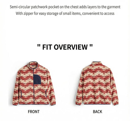 Maden Men's Vintage Navajo Polar Fleece Jacket Stand Collar Zip-Up Patchwork Sweatshirt Warm Cardigan for Spring and Autumn Coat