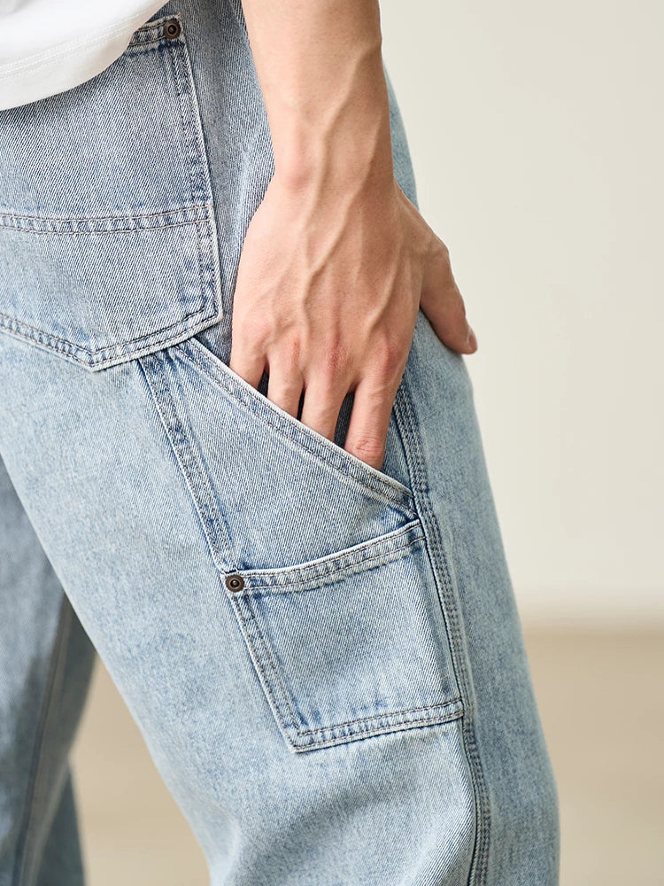 SIMWOOD 2026 Spring Summer New Loose Relax Logging Jeans Men 11oz Fabric Cargo Denim Trousers