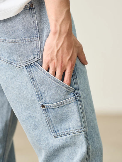 SIMWOOD 2026 Spring Summer New Loose Relax Logging Jeans Men 11oz Fabric Cargo Denim Trousers