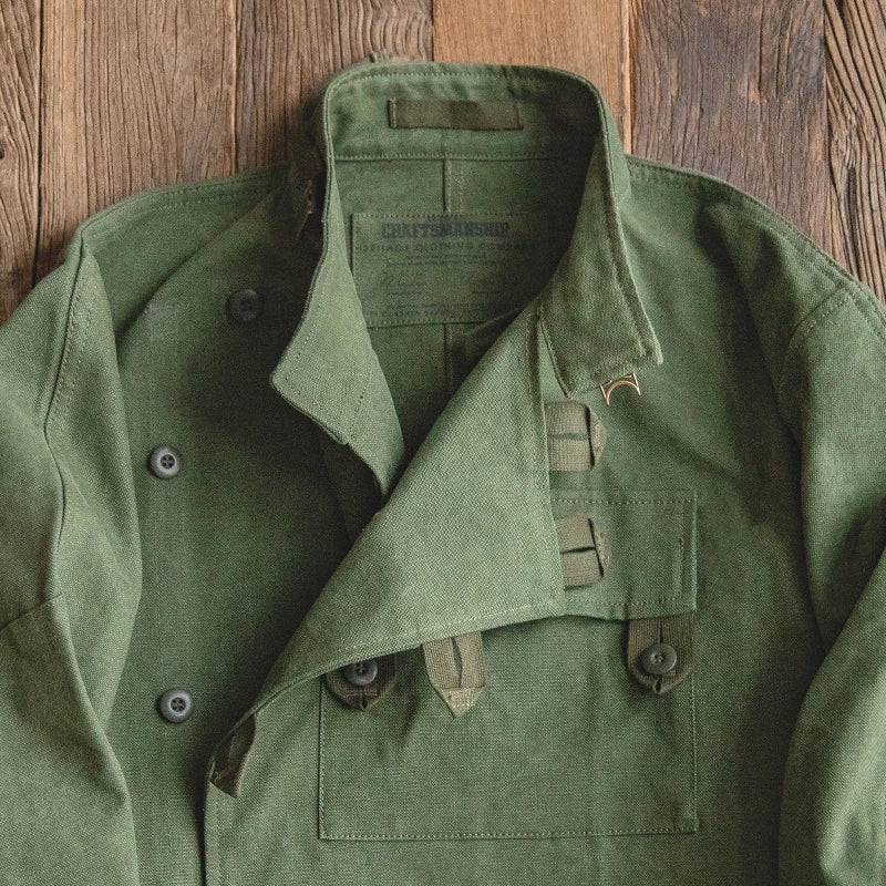 Maden Retro 16oz Canvas Swedish Motorcycle Green Jacket Pocket Bomber Jacket Casual Hunting Work Outwear for Men Spring and Fall