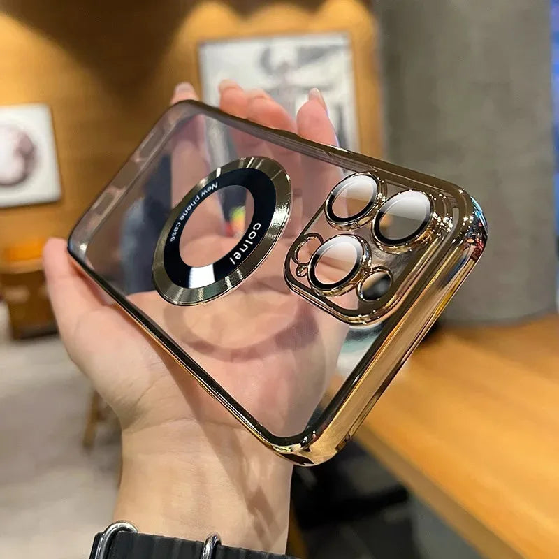 QIXTWO Luxury Plating Hollow MagSafe Magnetic Wireless Charge Case - ShopHub