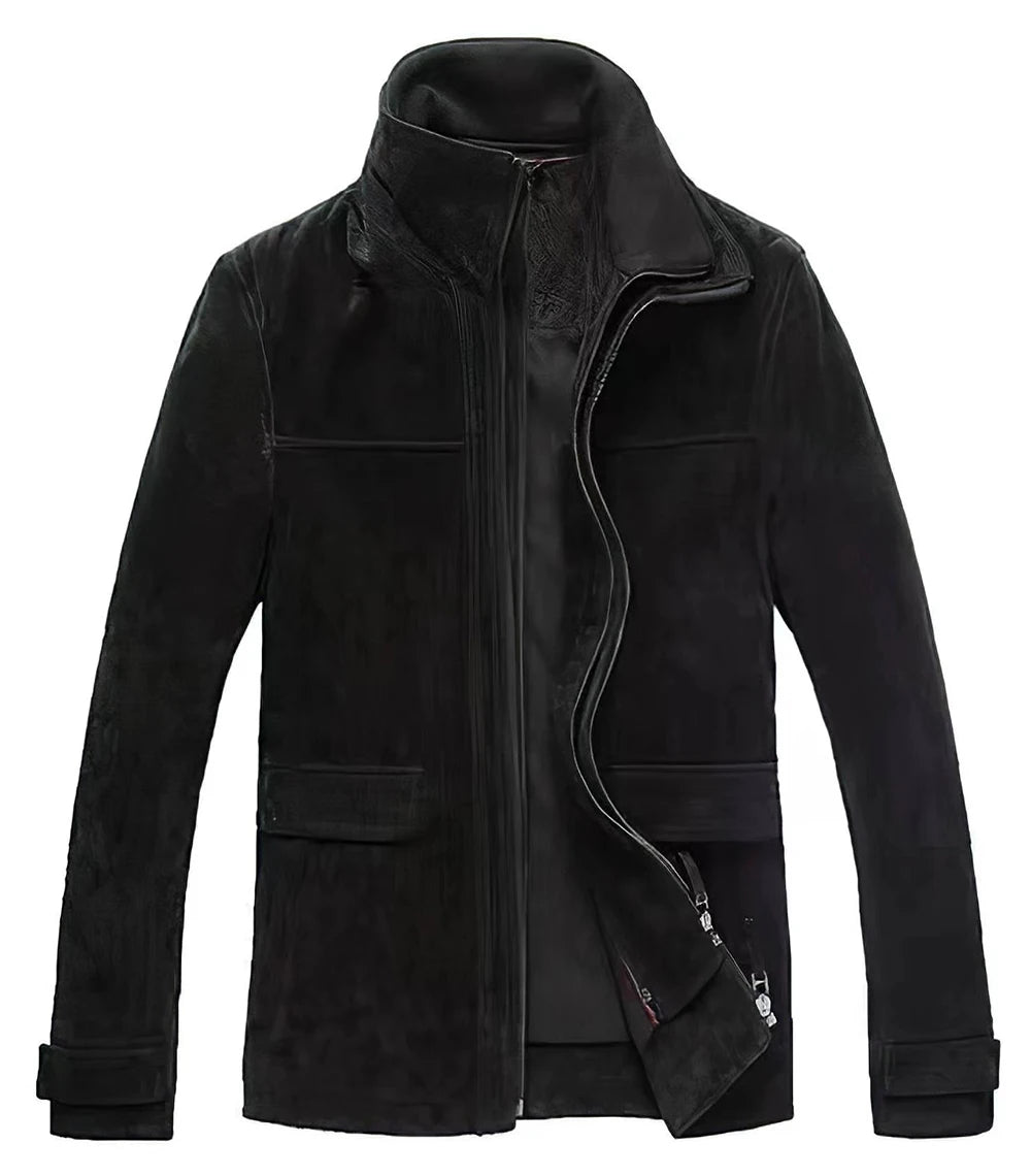 FLAVOR Men's Classic Suede Leather Winter Jacket