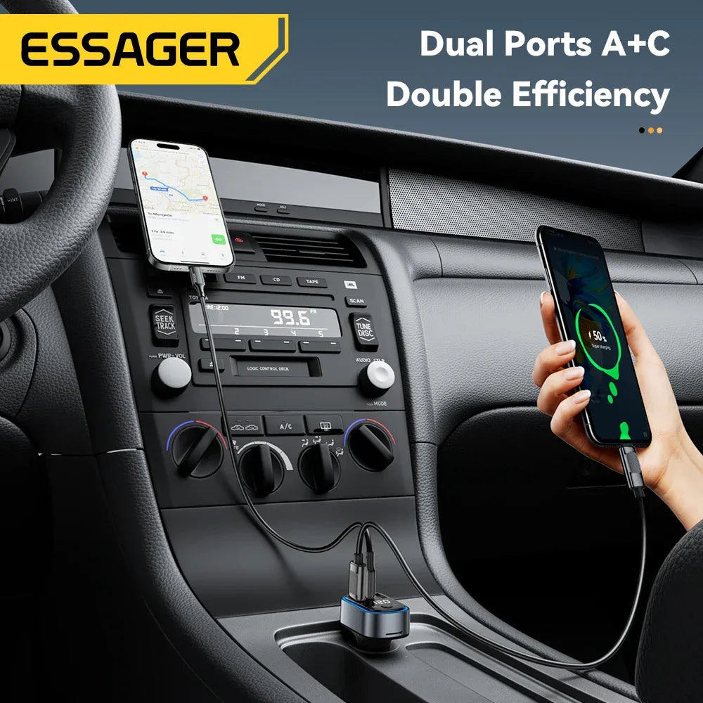 Essager FM Bluetooth 5.3 Transmitter and 35W USB Type-C Dual Ports PD QC Car Charger - ShopHub