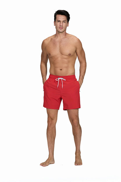 Men's breathable mesh liner boardshorts with zipper pockets, quick-dry fabric, solid color, ideal for beach and swimming activities.