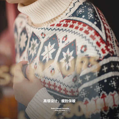 MADEN Grey-Blue Fair Isle Turtleneck Sweater