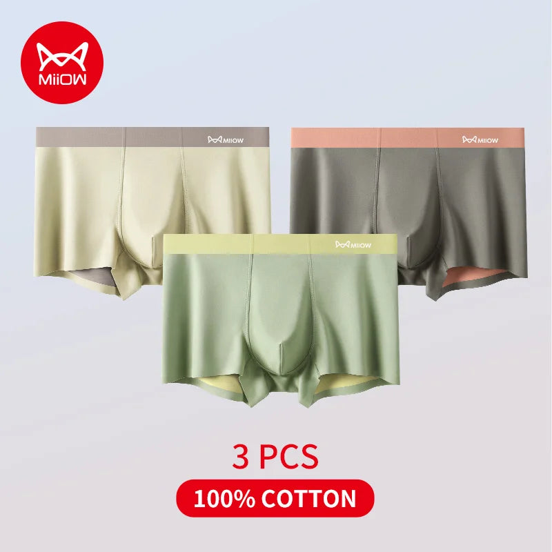 MiiOW Silky Soft Men’s Underwear - 3Pcs Cotton Antibacterial Boxer Shorts