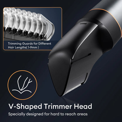 Kensen S16 Body Hair Shaver Kit with hair crimpers, compact design, black and silver color, suitable for grooming body hair.