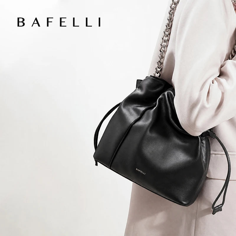 BAFELLI Genuine Cowhide Leather Bucket Handbag