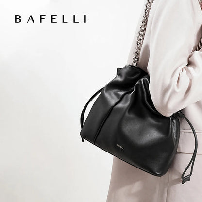 BAFELLI Genuine Cowhide Leather Bucket Handbag
