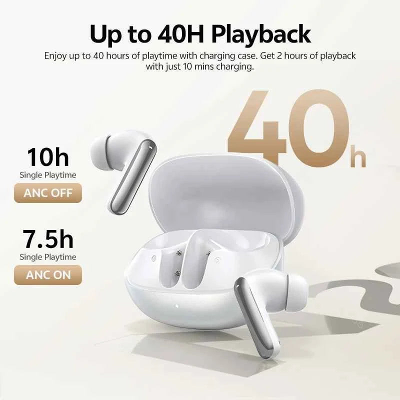 QCY MeloBuds N20 Earphones - Wireless Bluetooth 6.0 with 13mm Drivers and 50dB Adaptive Hybrid Noise Cancelling, 40Hrs Battery Life