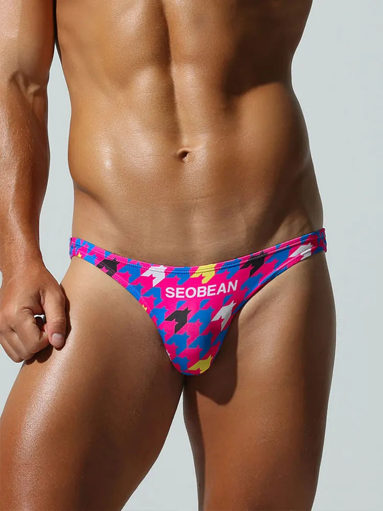 SEOBEAN Men's Printed Briefs with Contoured Pouch and Smooth Stretch Fabric - Sexy Fashion Underwear with Branded Waistband