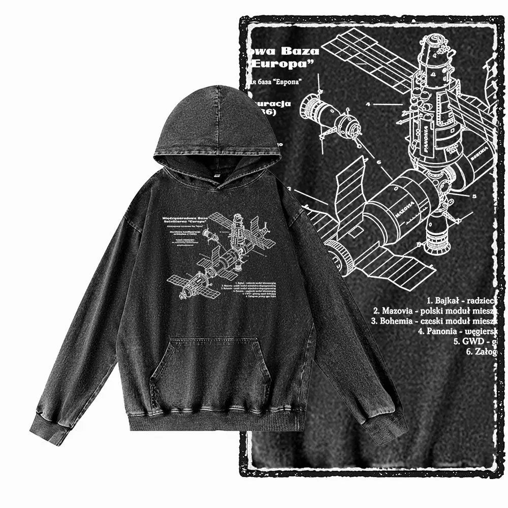 Orbit Runner Astronaut Acid-Washed Black Hoodie