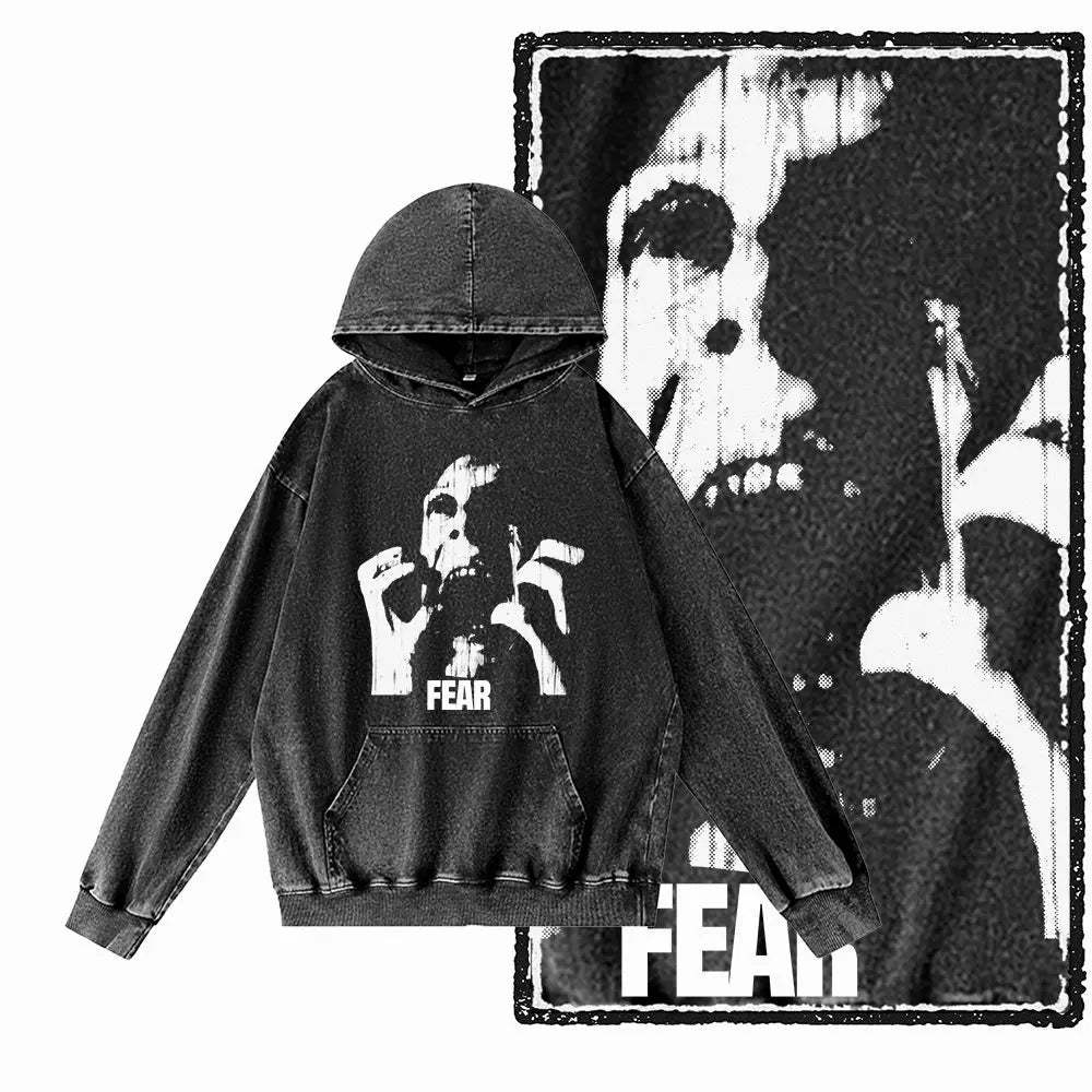 COOLMIND G20 Acid-Washed Black Graphic Hoodie