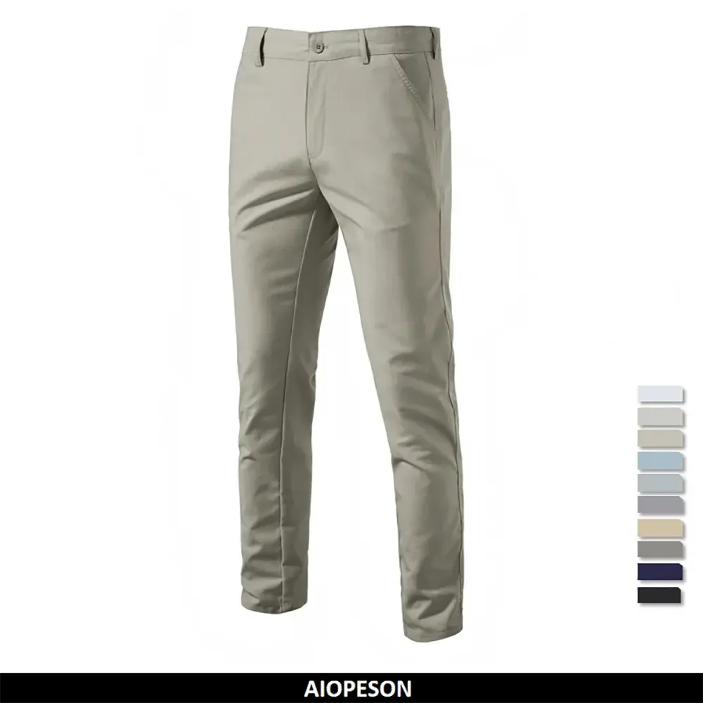 AIOPESON Men's Solid Colour Linen Long Pants - ShopHub