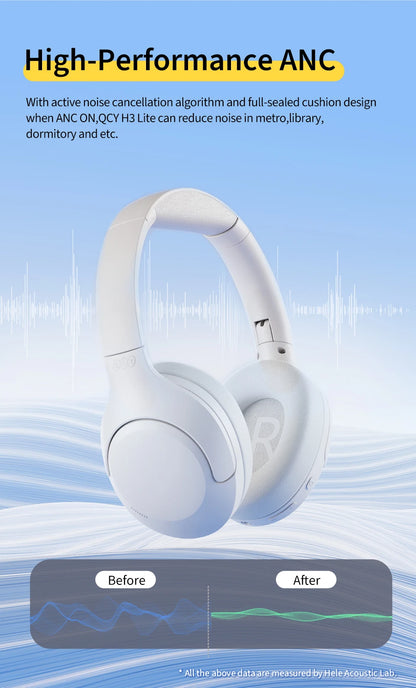 QCY H3 Lite ANC Wireless Headphones with Bluetooth 5.3, 40mm Driver, and 60H HiFi Sound - ShopHub