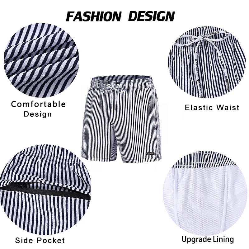 Men's boardshorts by ShopHub NZ featuring classic print, elastic waist, and 2-in-1 design for beach and sport activities.