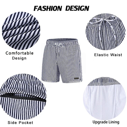 Men's boardshorts by ShopHub NZ featuring classic print, elastic waist, and 2-in-1 design for beach and sport activities.