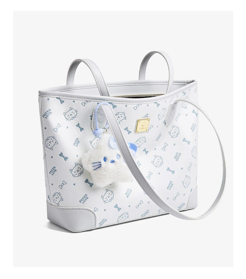 FOXER Summer New Women's Shoulder Bag PVC Leather Daily Tote Bag Female Commuting Purse Large Capacity Handbag for Everyday Use