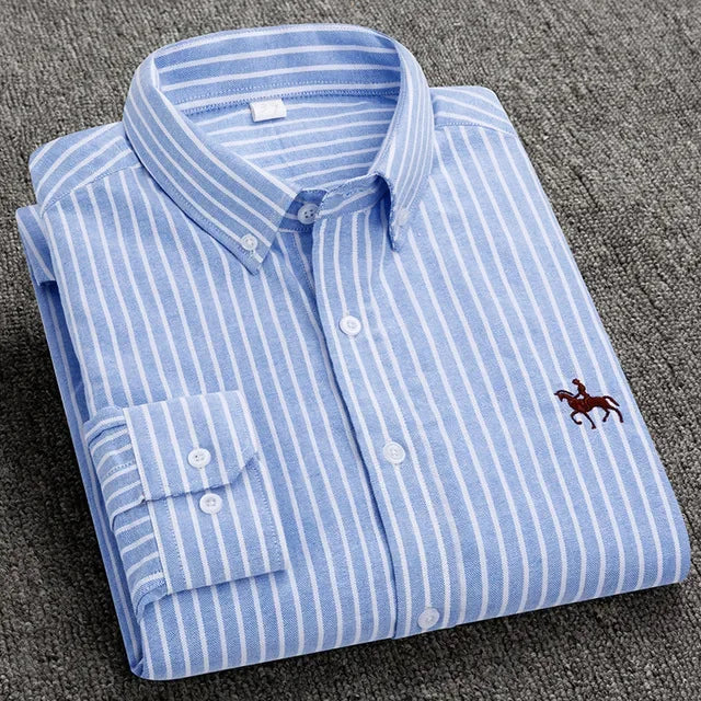 Casual Cotton Oxford Shirts for Men - Long Sleeve Regular Fit White Dress Shirt