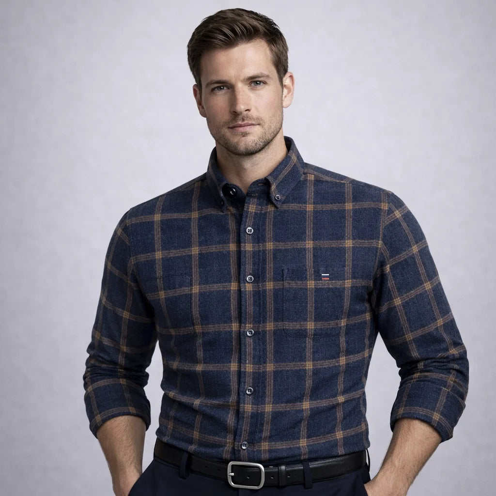 Pure Cotton Men's Plaid Shirt - Oversized Long Sleeve Casual Shirt for Plus Size