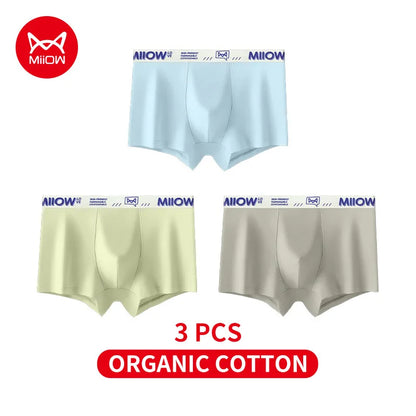 MiiOW Cotton Men's Underwear - 3Pcs Antibacterial Soft Silky Breathable Boxershorts