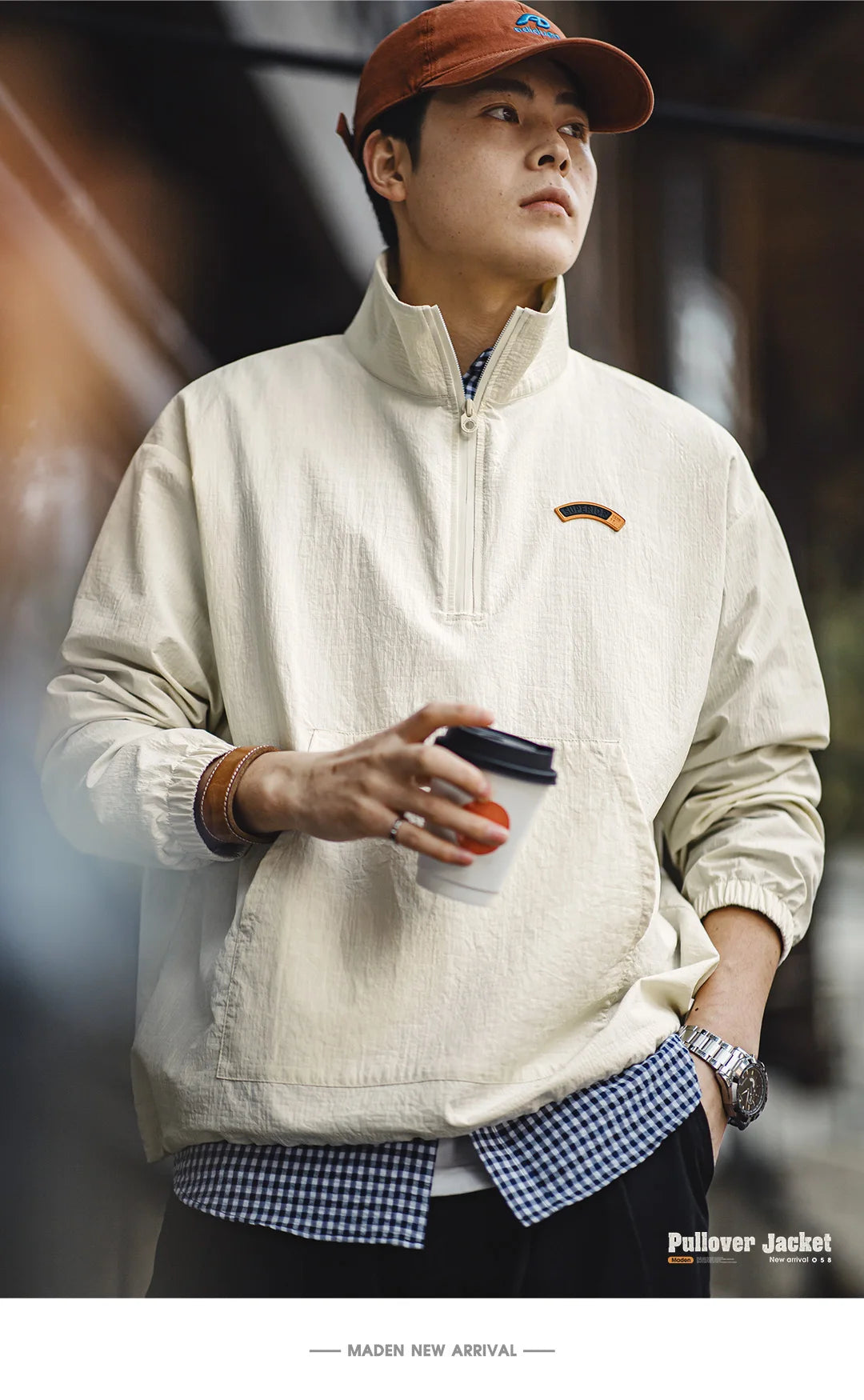 Maden Vintage Half-Zip Stand Collar Pullover Jacket Cityboy Outdoor Hoodie Men Spring Casual Sweatshirt Sporty Urban Streetwear