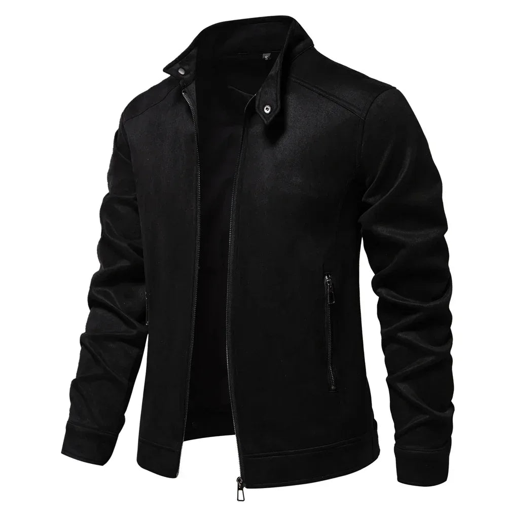 AIOPESON Men's Stand Collar Zip Suede Jackets - ShopHub