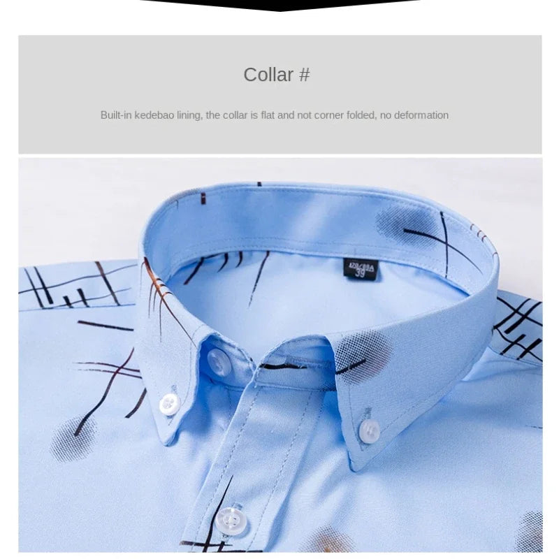Men's Non-Iron Dress Shirts for Spring Autumn | Anti-Wrinkle Business Casual Thin Plaid Slim Fit Chemise Homme