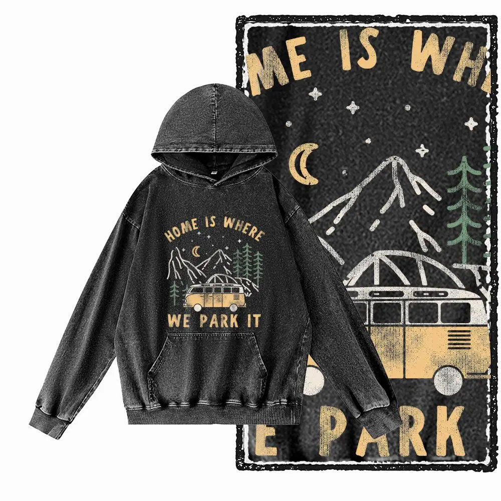 Acid-Washed Black Graphic Hoodie | Vintage Streetwear