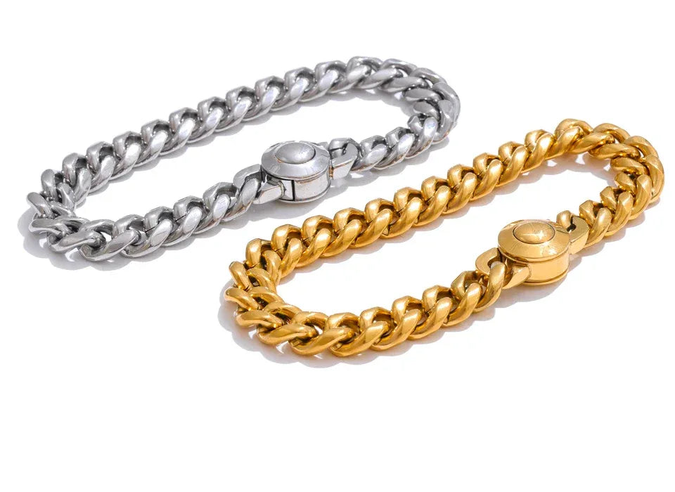Hand Polished Stainless Steel Cuban Link Thick Bracelet - ShopHub