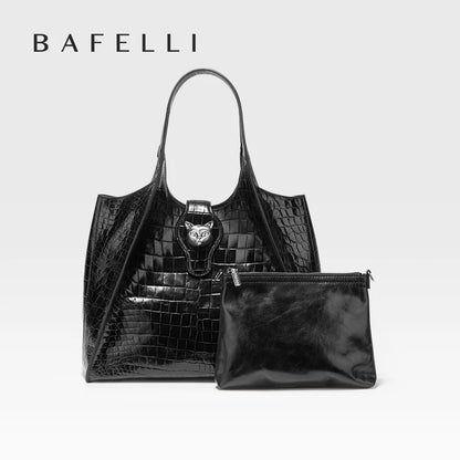 BAFELLI Full-Leather Crocodile-Pattern Large Tote Bag