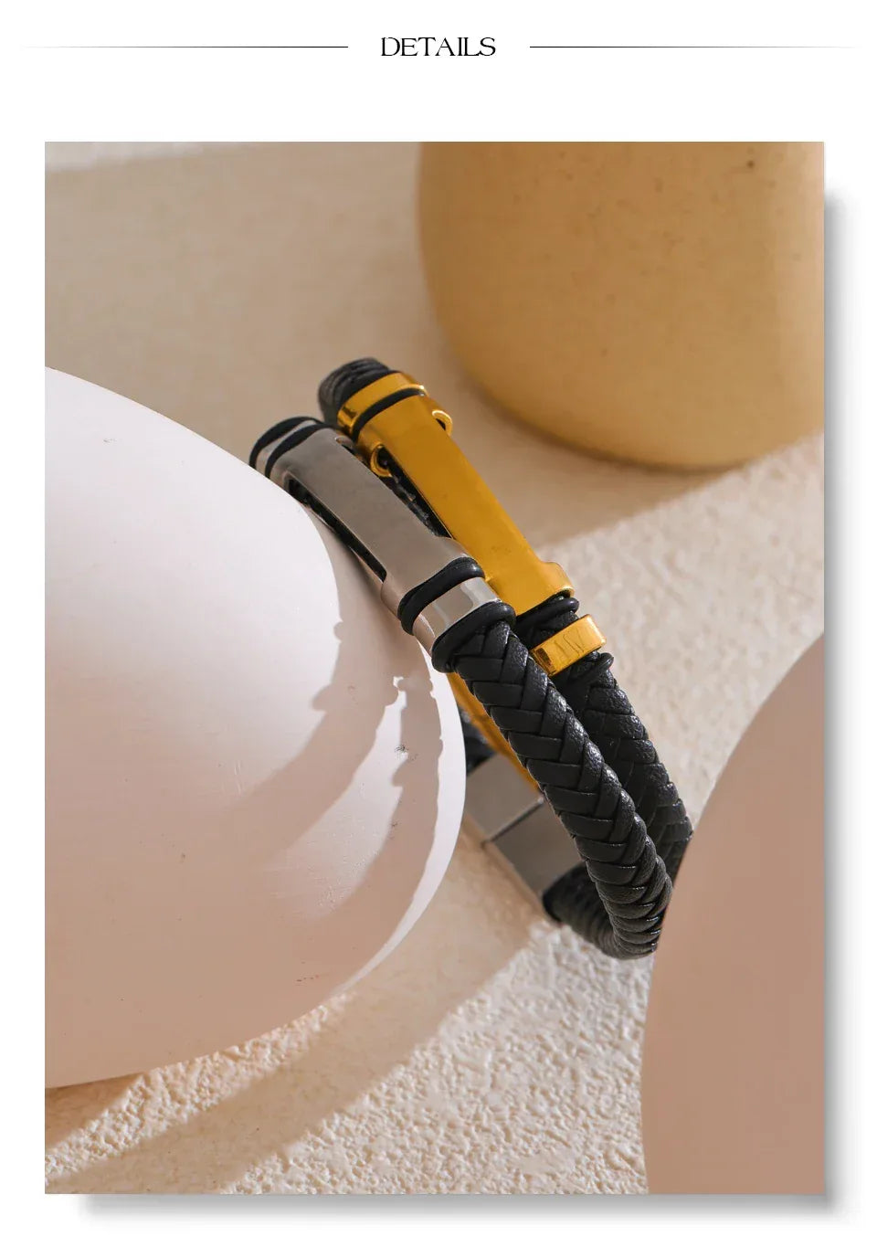 70mm Vintage Stainless Steel Black Leather Braided Handmade Men's Bracelet Bangle - ShopHub