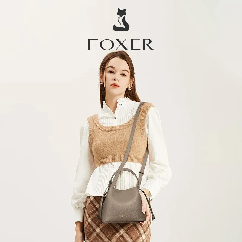 FOXER Brand Women's Top-handle Bucket Bag  2026 New Trendy Hot Selling Fashion Versatile Female Shoulder Crossbody Bag Purse