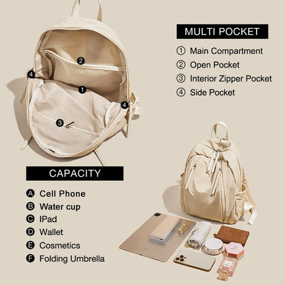 FOXER Simple Solid Color Backpack Women Backpack Waterproof Cotton Fabric Laptop School Bag Fashion Teenage Girl Travel Book Bag